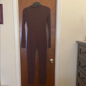 Women's Long-Sleeve Brown Jumpsuit